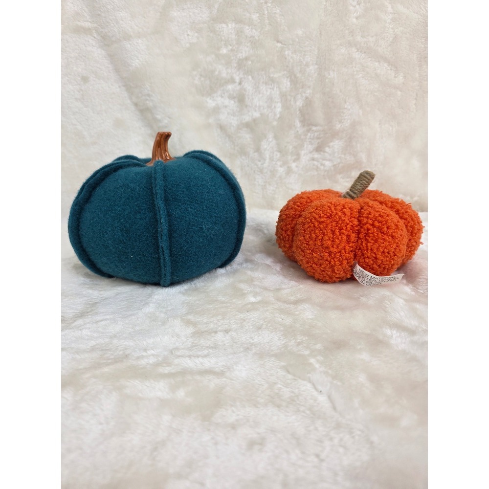 Lot of 2 Decorative Plush Pumpkins‎ Teal Orange Fall Autumn Decor